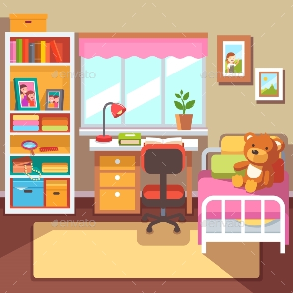 Preschool or School Student Girls Room Interior - Man-made Objects Objects