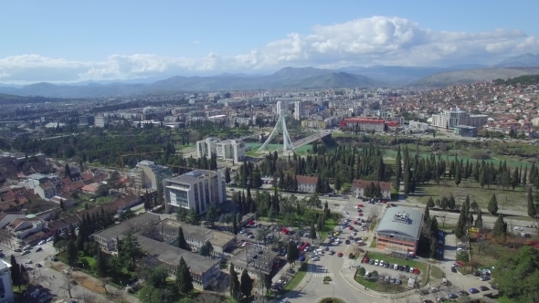 Aerial View Of Millennium Bridge Over Moraca River, Podgorica, Stock ...