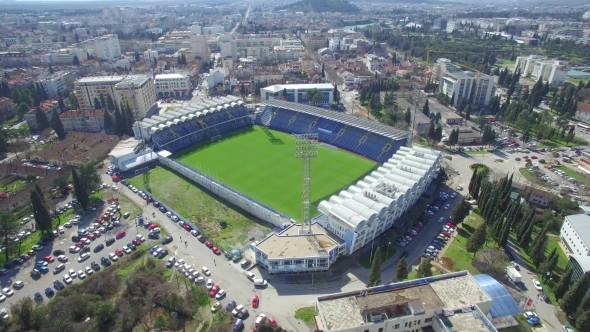 Aerial View Of Soccer Stadium In Podgorica, Stock Footage | VideoHive