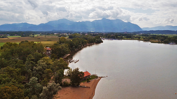 Aerial Footage of a Lake with Mountains