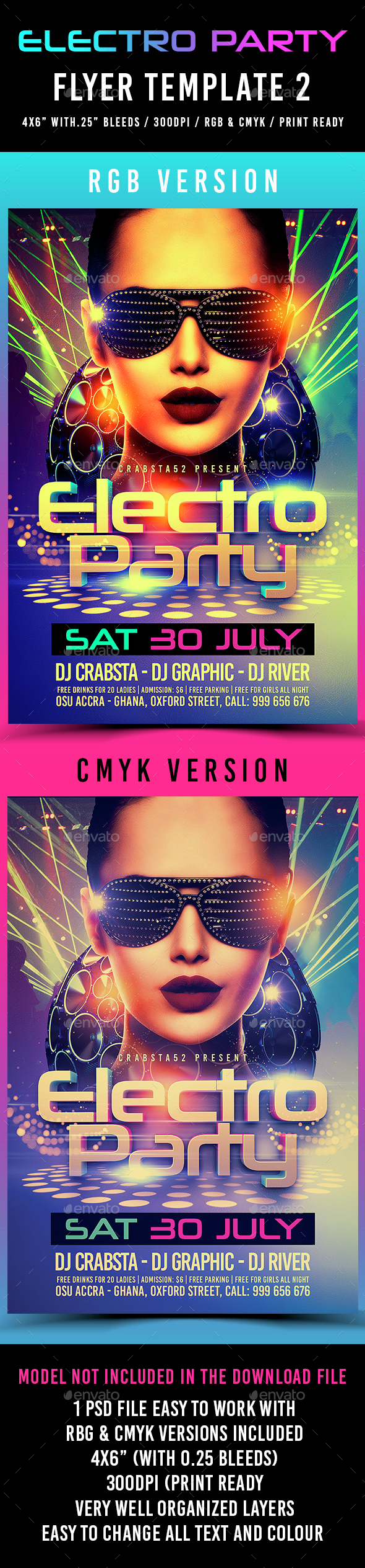 Electro Party Flyer Template 2 - Flyers Print Templates