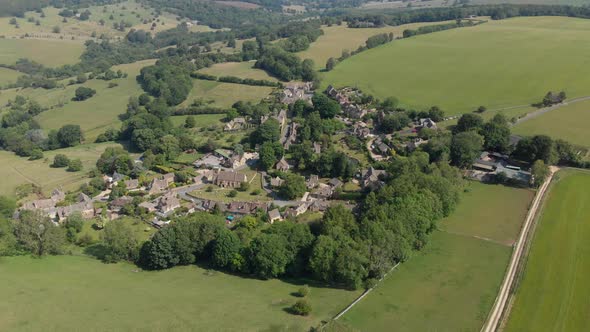 Snowshill Quaint Beautiful Cotswolds Village Drone Aerial Summer Landscape, Gloucestershire, England