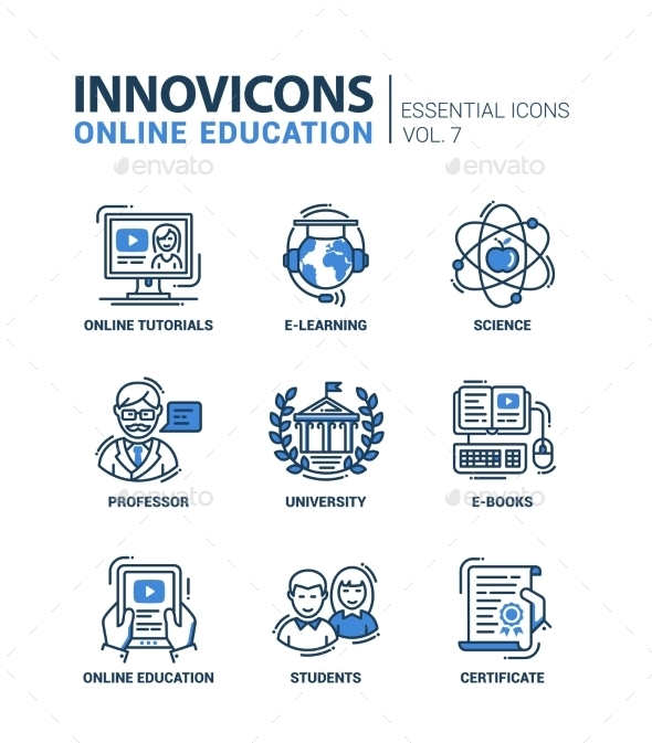 Modern School and Education Thin Line Design Icons - Web Technology