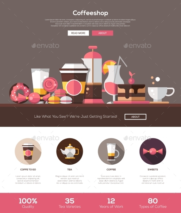 Coffee Shop, Cafe Bakery Website Template - Food Objects