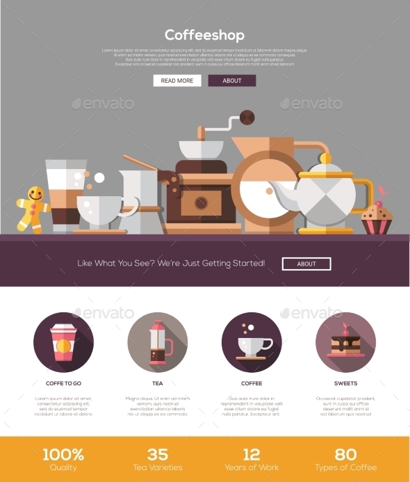 Coffee Shop, Cafe Bakery Website Template - Food Objects