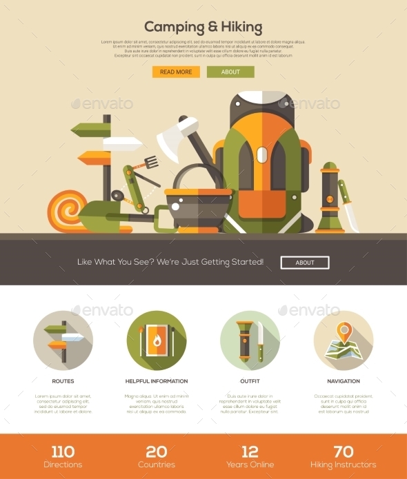 Camping, Hiking Website Template With Header - Travel Conceptual