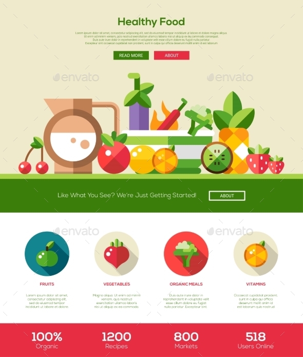 Flat Design Fruits And Vegetables Website Header - Food Objects