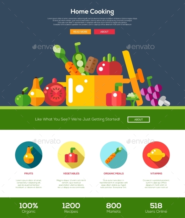 Flat Design Fruits And Vegetables Website Header - Organic Objects Objects