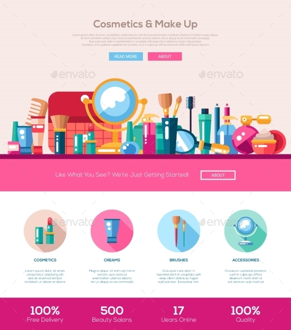Flat Design Cosmetics, Make Up Iheader Banner - Web Elements Vectors
