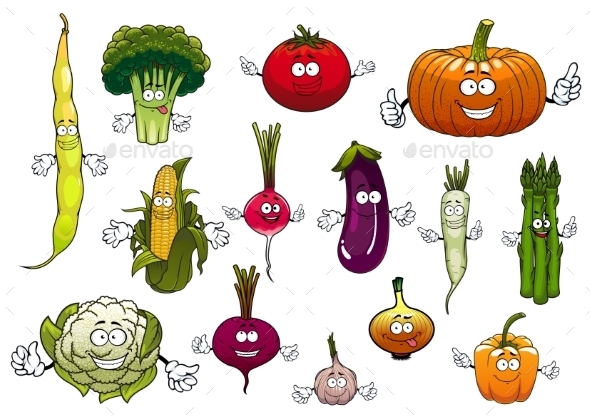 Healthy Cartoon Happy Farm Vegetables - Food Objects