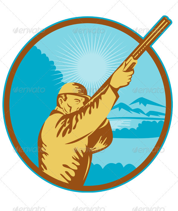 Hunter With Shotgun Rifle Aiming At Bird - People Characters