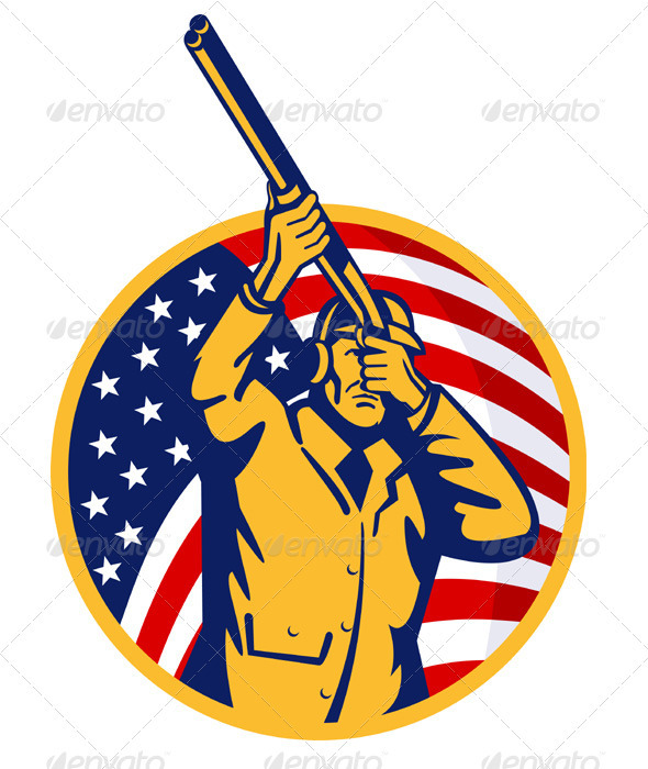 Hunter With Shotgun Rifle American Flag - People Characters