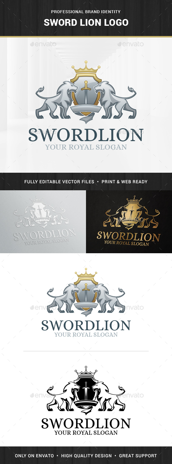 Sword Lion Logo Template - Crests Logo Templates