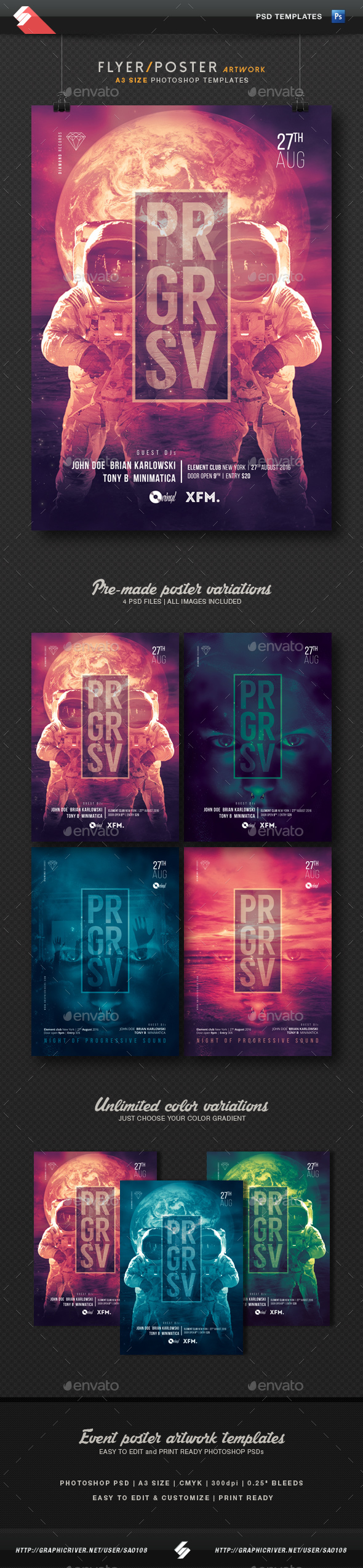 Progressive Party Flyer / Poster Templates A3 - Clubs & Parties Events