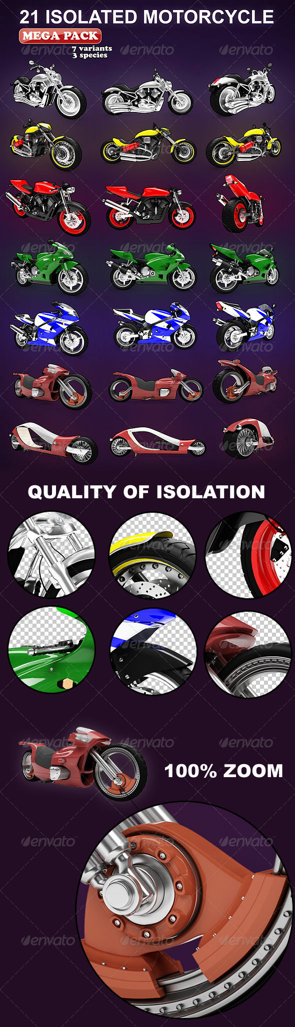 Isolated Motorcycles Mega-Pack (7 variation) - Objects 3D Renders