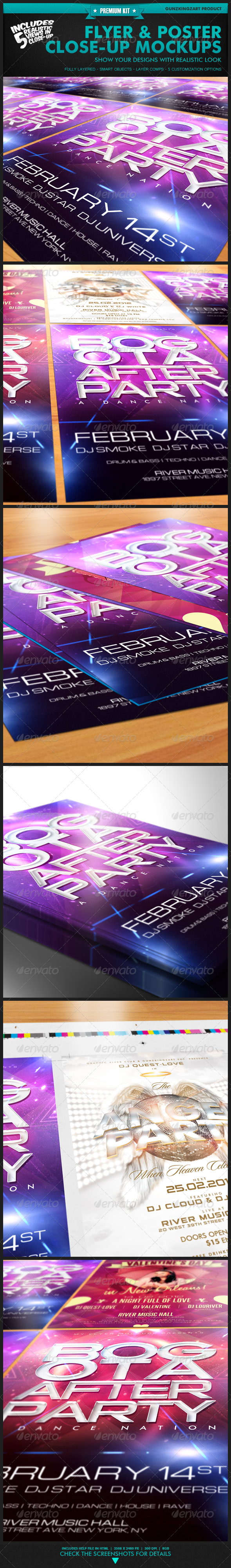 Flyer & Poster Close-Up Mockups - Premium Kit