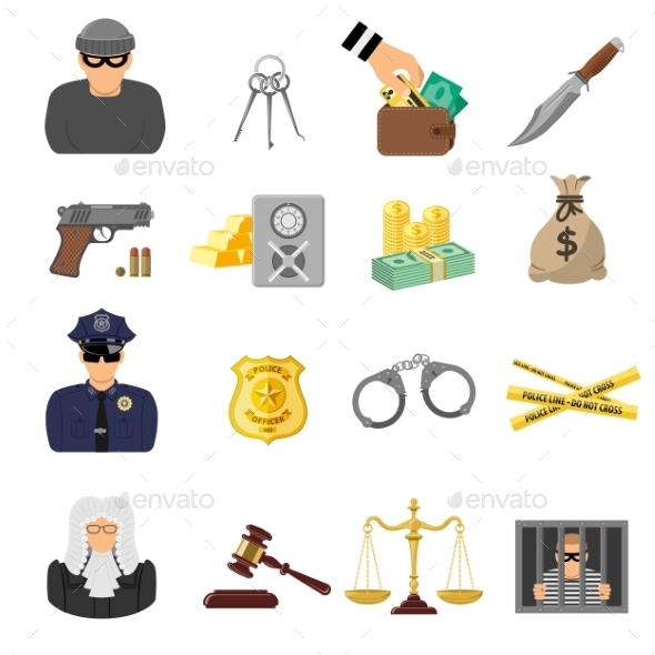 Crime and Punishment Flat Icons - Web Technology