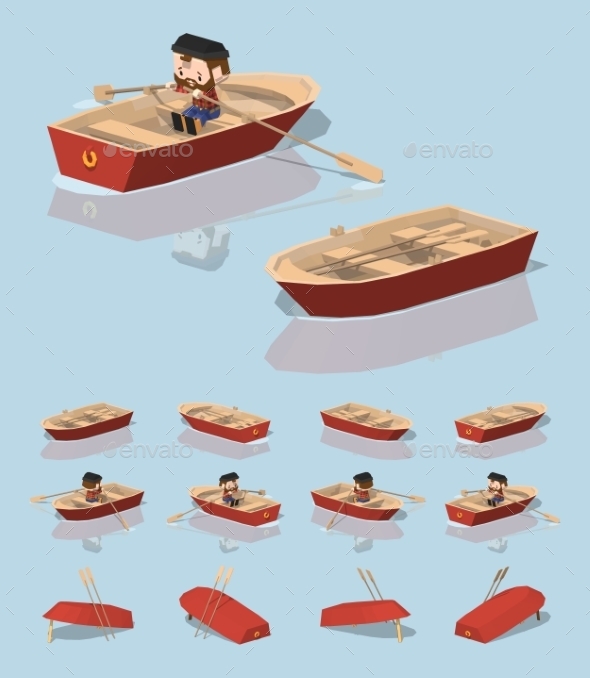 Low Poly Red Punt Boat - Man-made Objects Objects
