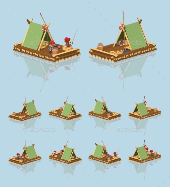 Low Poly Wooden Raft - Man-made Objects Objects