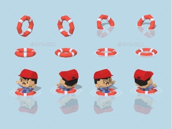 Low Poly Lifebuoy - People Characters