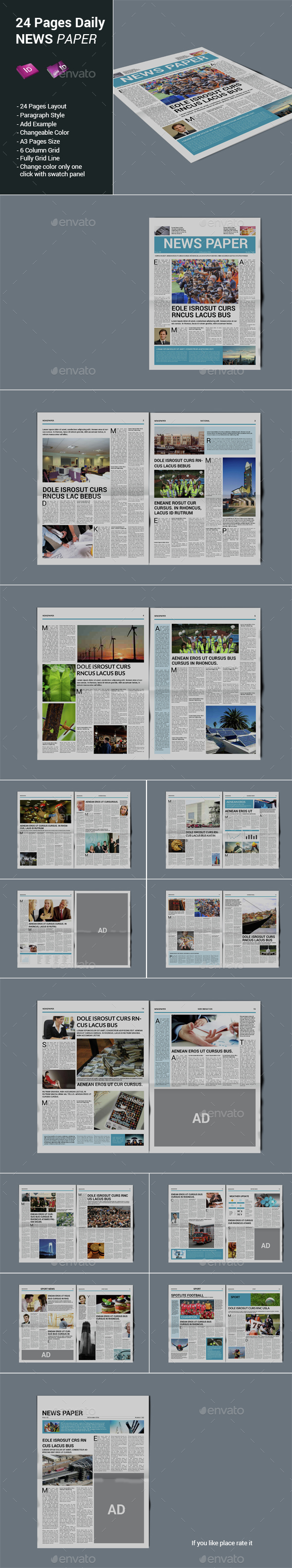 24 Pages Daily Newspaper - Newsletters Print Templates
