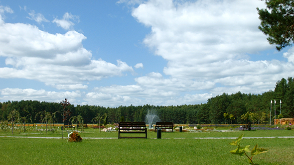 Fountain and Bench on the Meadow
