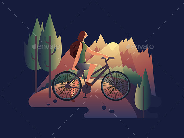 Girl on Bicycle at Sunset - People Characters