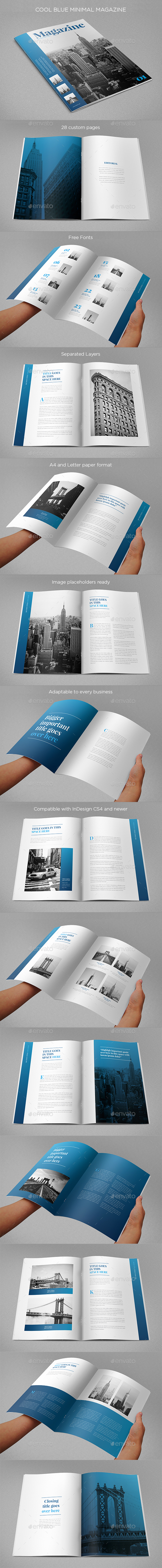 Cool Blue Minimal Magazine - Magazines Print Templates