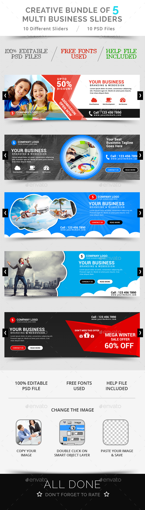 Bundle of 5 Creative Business Sliders - Sliders & Features Web Elements