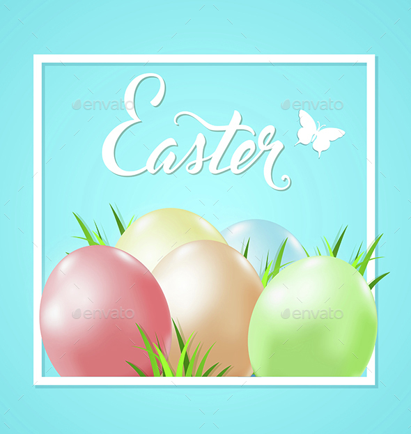 Easter Card with Eggs and Grass - Miscellaneous Seasons/Holidays