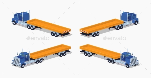 Low Poly Blue Heavy Truck and Trailer - Man-made Objects Objects
