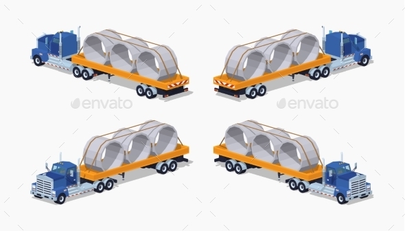 Low Poly Blue Heavy Truck and Yellow Trailer - Man-made Objects Objects