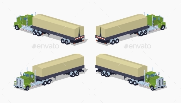Low Poly Green Heavy Truck and Trailer - Man-made Objects Objects