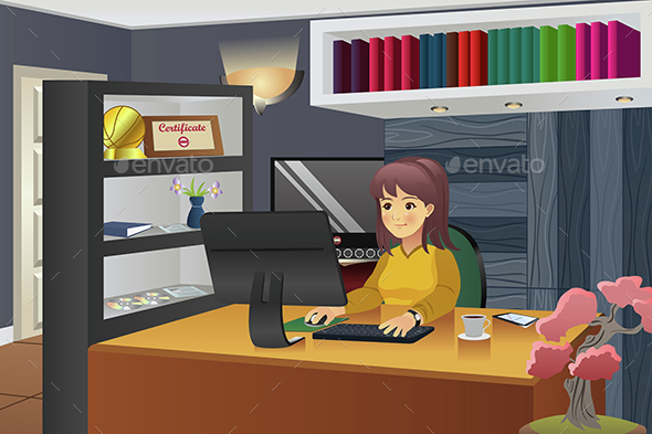 Female Programmer Working at Home - People Characters
