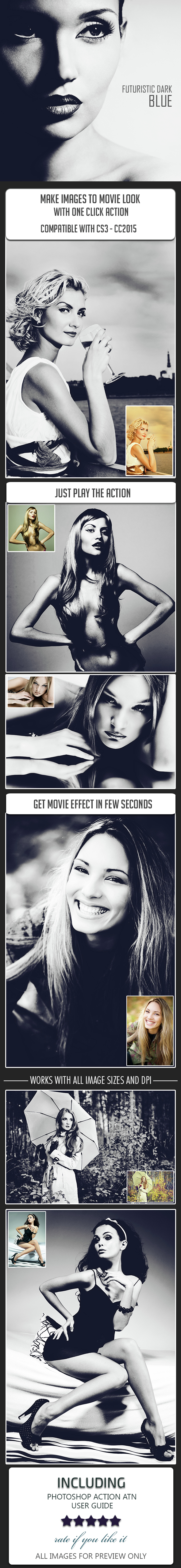 Futuristic Dark Blue Color Movie Effect - Photo Effects Actions