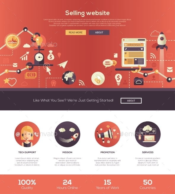 Flat Design Selling Website Header Banner - Web Technology
