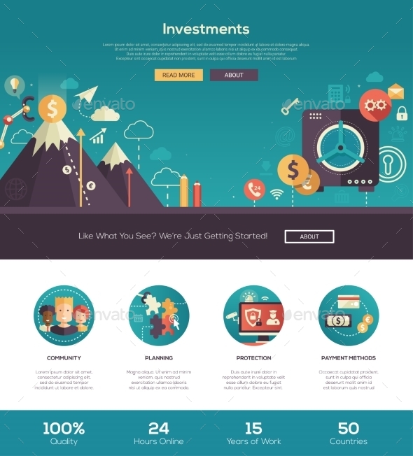 Flat Design Investments Website Header Banner - Web Elements Vectors