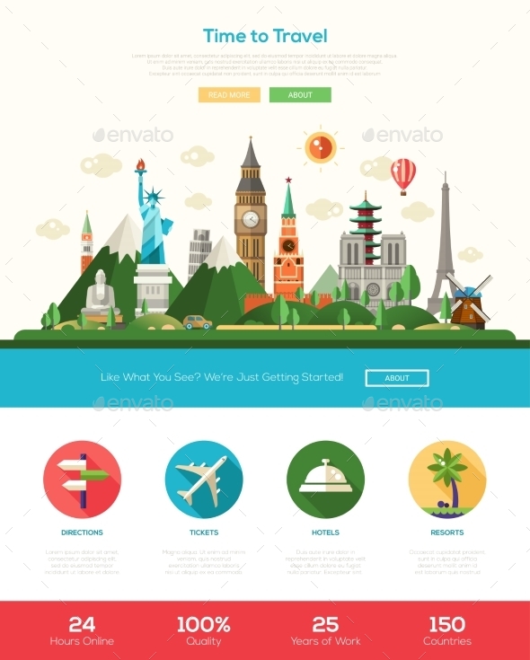 Flat Design Travel Website Header Banner - Web Elements Vectors
