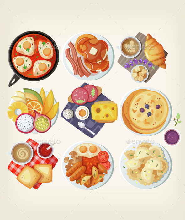 Traditional Breakfasts from All Over the World. - Food Objects
