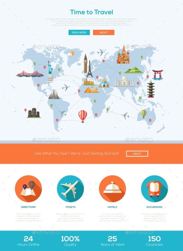 Flat Design Travel Website Header Banner - Travel Conceptual