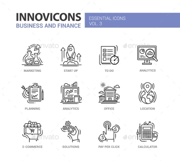 Modern Office And Business Line Flat Design Icons - Business Conceptual