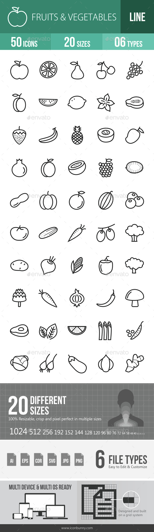 Fruits & Vegetables Line Icons - Icons