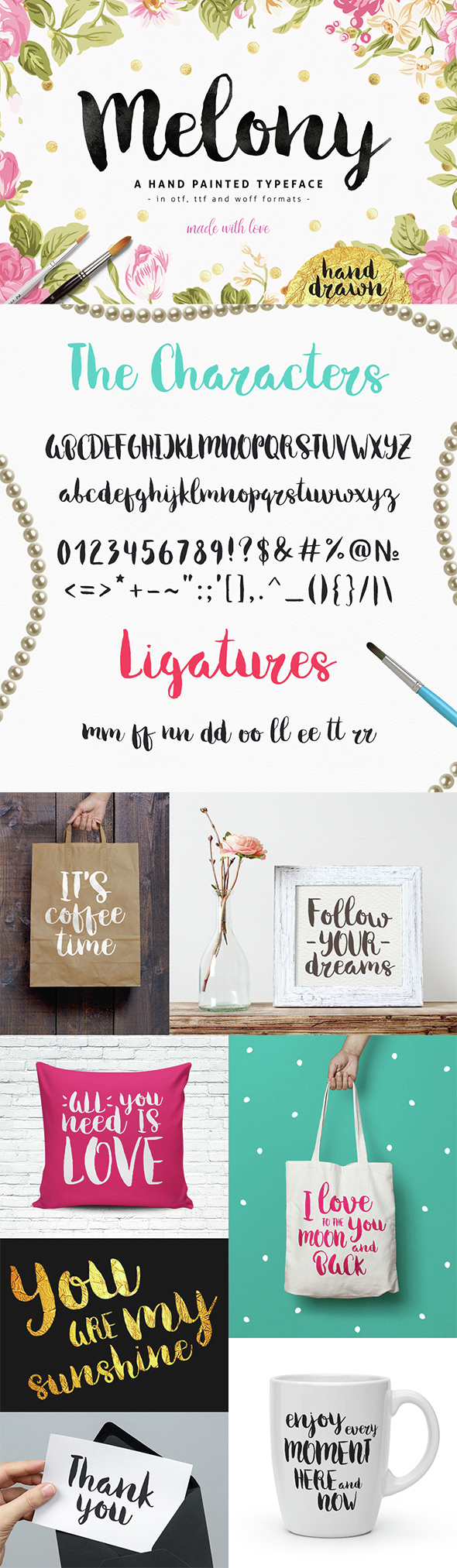 Melony Script, Hand Drawn Brush Font - Hand-writing Script