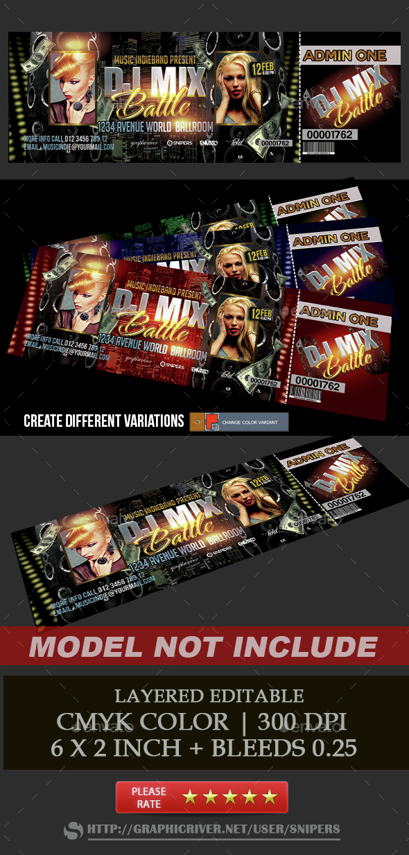 Dj Mix Battle Ticket - Miscellaneous Print Templates