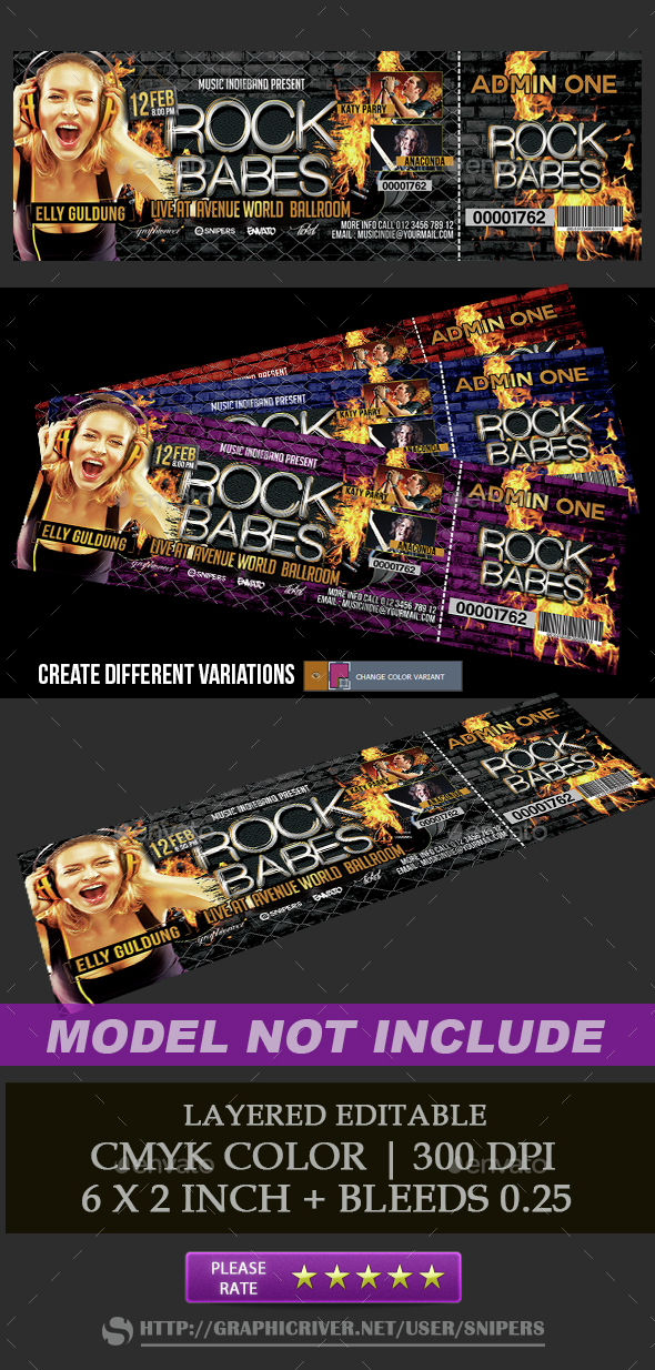Rock Babes Ticket - Miscellaneous Print Templates