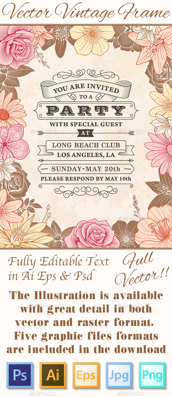 Vintage Party Flower Frame - Flourishes / Swirls Decorative