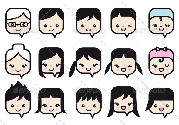 People Faces Vector Icon Set - People Characters