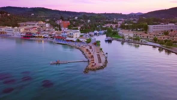 Greece, Corfu Island Aerial Shot of a Sunset Over Messonghi Beach.