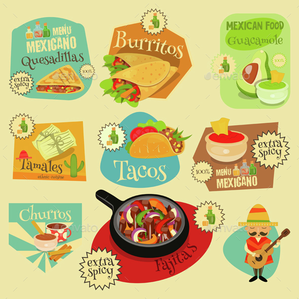 Mexican Food Labels Set - Food Objects
