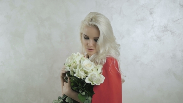 Fashion Portrait Of Beautiful Blonde Woman With Flowers alt